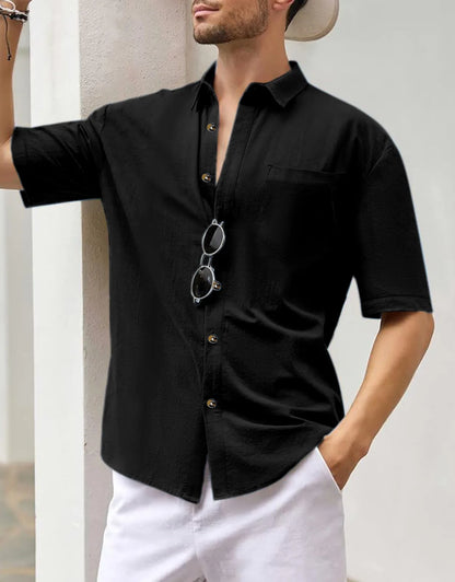 Men's Plus Size Short Sleeve Shirts Cotton Linen Henley Shirts Lightweight Vacation Collar Beach Shirts  Hawaiian T Shirt