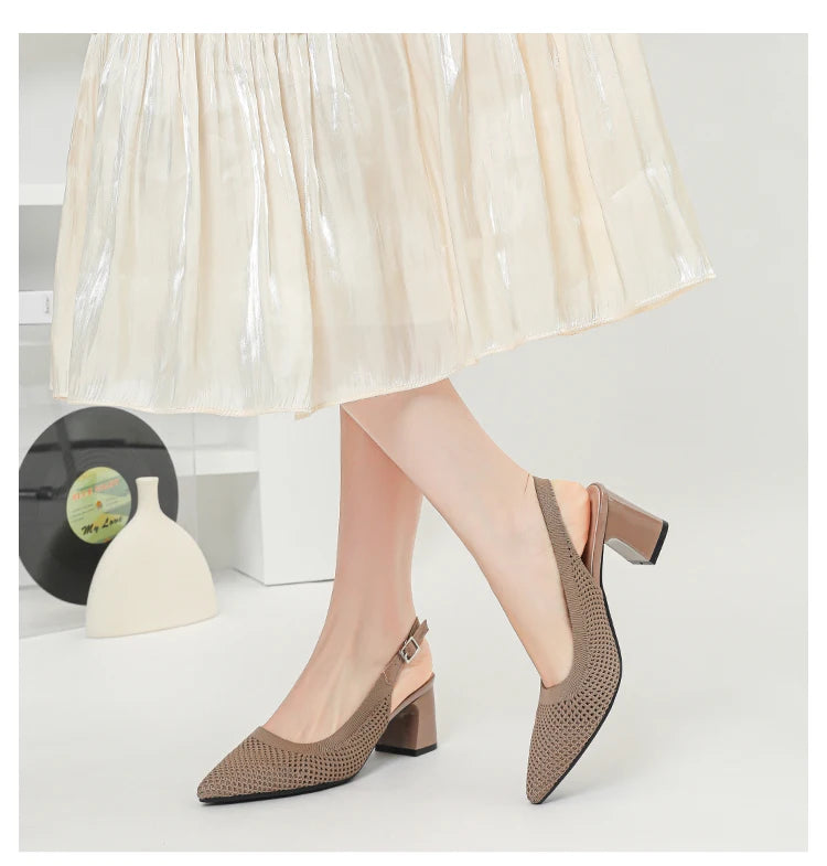 Summer Women's High Heel Sandals Knitted Small Hole Breathable Shoes 2025 New Style (6cm High)