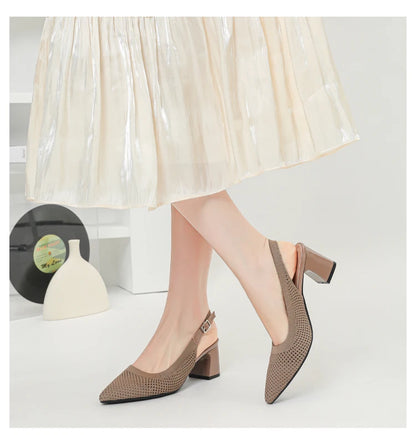 Summer Women's High Heel Sandals Knitted Small Hole Breathable Shoes 2025 New Style (6cm High)