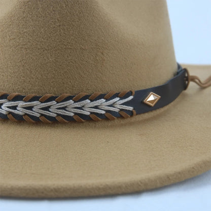 Stylish Wide Brim Straw Hat for Women Men Summer Beach Sun Hat Classic Fedora Panama Hat with Leather Band