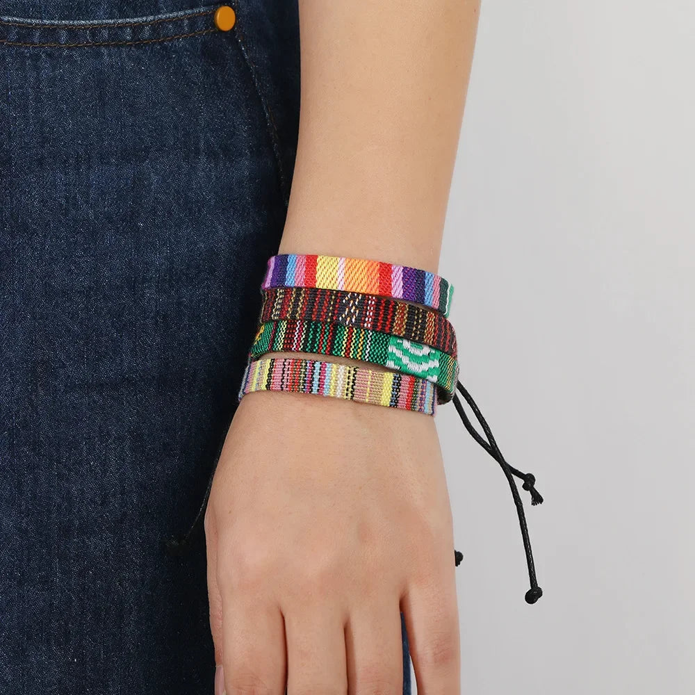 12Pcs Nepal Ethnic Colorful Bracelet Set For Women Bohemia Fabric Braided Rope Wristbands Men Bangle Fashion Summer Jewelry