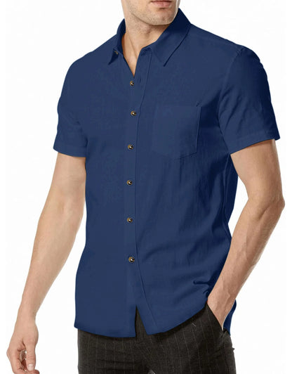 Men's Plus Size Short Sleeve Shirts Cotton Linen Henley Shirts Lightweight Vacation Collar Beach Shirts  Hawaiian T Shirt