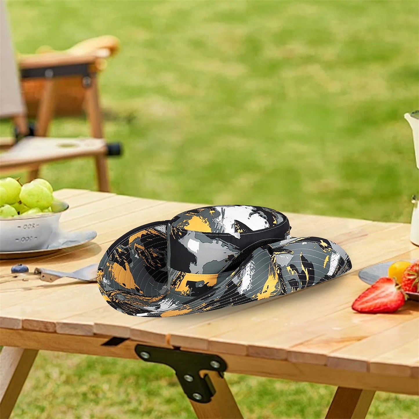 Stylish Camo Wide Brim Sun Hat for Women Outdoor Fishing Hiking Camping Climbing Safari Hat with Adjustable Chin Strap