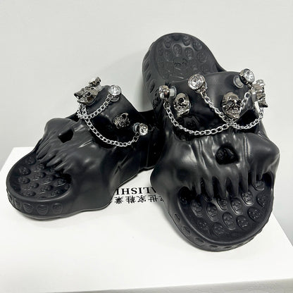 Punk Metal Skull Slippers Summer Men Slippers Novelty Outdoor Clogs Beach Sandals Non-slip Indoor Home Slides Couples Shoes 47