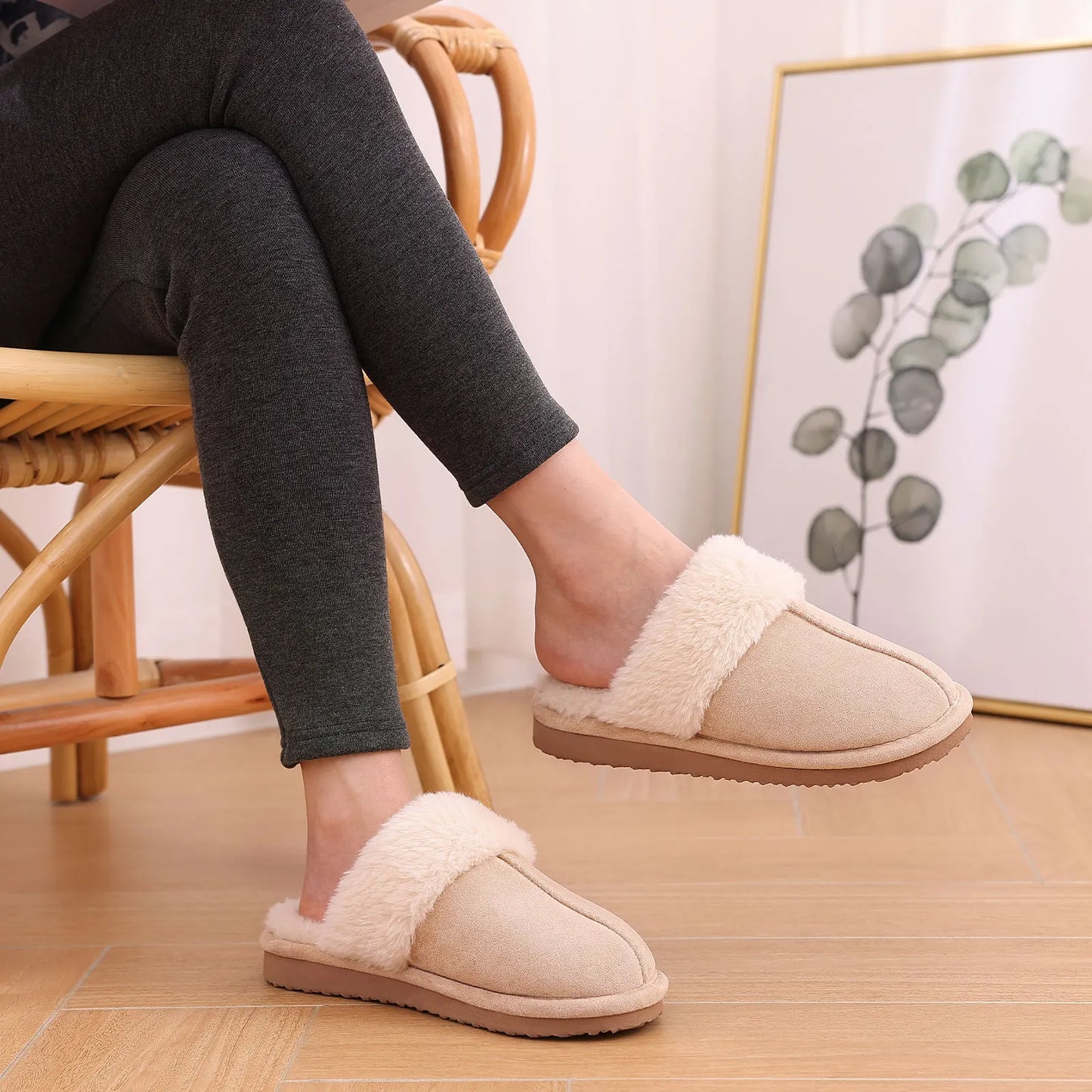 Litfun Fuzzy Platform Slippers For Women Winter Warm House Shoes With Memory Foam Outdoor Anti-Slip Fashion Fur Fluffy Slippers