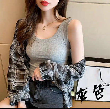 Women's Basic Ribbed Knitted Tank Top Solid Color Elastic Comfortable Sleeveless Camisole Summer Casual Green/Blue Soft Tees