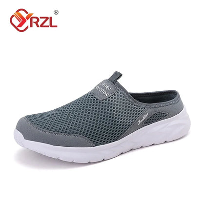 YRZL Mens Half Slippers Summer Breathable Mesh Mens Shoes Outdoor Casual Walking Shoes Large Flat Light Mesh Slippers Sandals