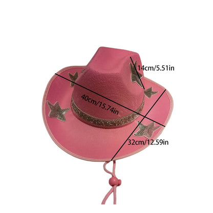 Women Glitter Cowboy Hat with Sequin Stars and Wide Brim Stylish Western Beach Hat for Wedding Carnival Rave Party and