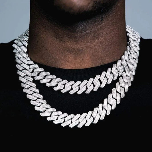 20mm Iced Out CZ Stone Men jewelry Hip Hop Micro Pave Cuban Link Chain High Quality Heavy Chunky Necklace 3 Rows Cubic Zirconia