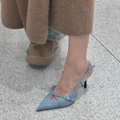 Street Style Sexy Buckle Strap Women Pumps Elegant Pointed Toe Thin High Heels Banquet Party Slingback Shoes Sandals