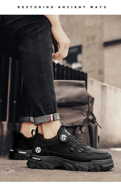 Autumn Men's Sneakers 2026 New Breathable Casual Shoes for Men Buttons Platform Vulcanzed Sneakers Shoes Non-slip Safety Shoes