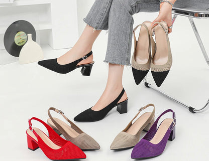 Summer Women's High Heel Sandals Knitted Small Hole Breathable Shoes 2025 New Style (6cm High)