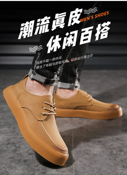 2026 Men Brogue Casual Shoes Men Genuine Leather Shoes Work Boots Business Casual Sneakers Work Personalized Fashionable Shoes