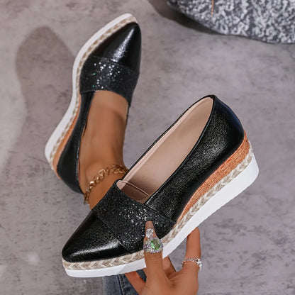 2025 Women Single Sneakers Pointed Head Wedge Platform Shoes for Women Mouth Anti-slip Shallow Casual Sneakers Zapatos Mujer