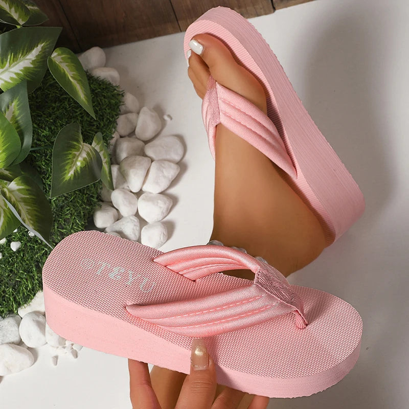 2025 Summer Beach Pink Flip Flops for Women Non Slip Weightlight Wedge Slippers Woman Fashion Thick Bottom Clip Toe Slides Mujer