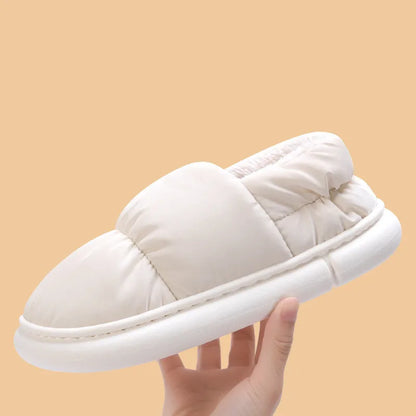 Big Size 48 49 Winter Warm Slippers Men Down Waterproof Soft Bottom Home Shoes Plush Women Indoor House Couples Anti Slip Slides