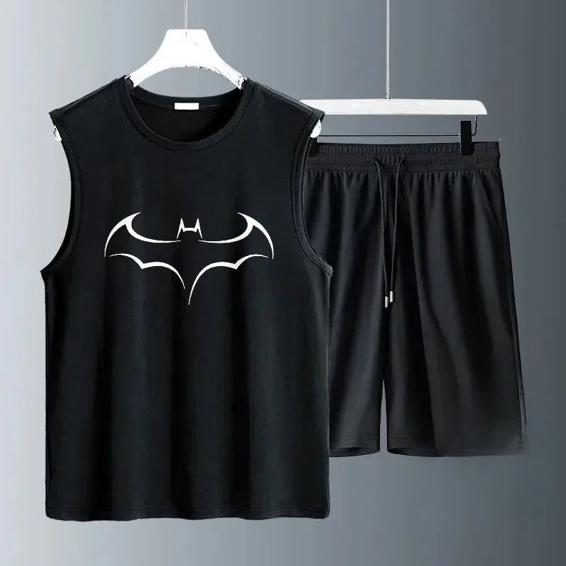 Summer men's clothing sleeveless basketball suit street casual sportwear 2 piece breathable short sleeve Tshirt + jogging shorts