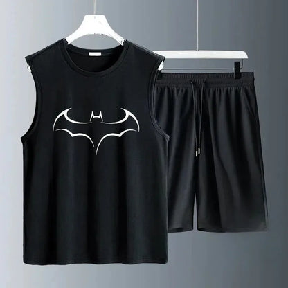 Summer men's clothing sleeveless basketball suit street casual sportwear 2 piece breathable short sleeve Tshirt + jogging shorts