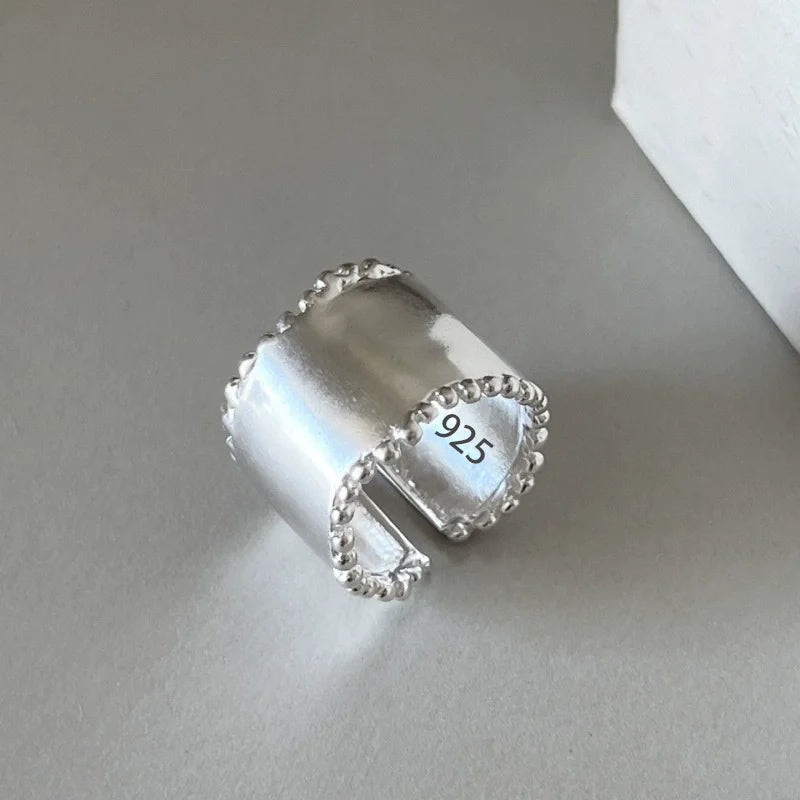 Sam Panda 925 Sterling Silver Rings For Women Men Fine Jewelry Finger Adjustable Open Vintage Chain Ring For Party Birthday Gift