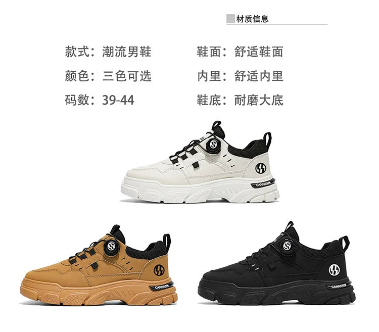 Autumn Men's Sneakers 2026 New Breathable Casual Shoes for Men Buttons Platform Vulcanzed Sneakers Shoes Non-slip Safety Shoes
