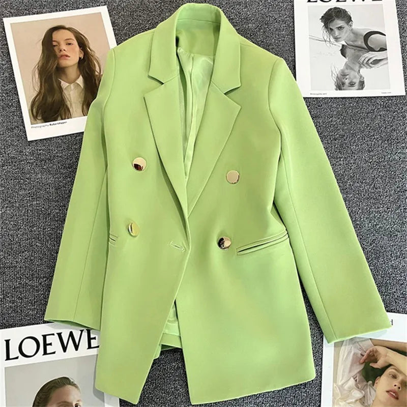 Autumn Blazer Elegant Women's Jacket Chic Casual Double Breasted Suit Korean Winter Fashion Coats Slim Fit Office Lady Outwear