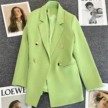 Autumn Blazer Elegant Women's Jacket Chic Casual Double Breasted Suit Korean Winter Fashion Coats Slim Fit Office Lady Outwear