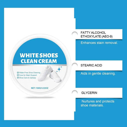100g White Shoe Cleaner Cream Anti-Yellowing Stain Remover with Sponge Leather Mesh Rubber Canvas Cleaning Kit for Boots Shoes