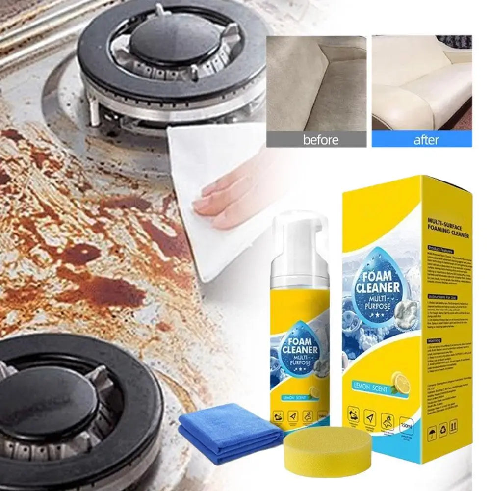 Car Interior Foam Cleaner Kit With Sponge And Towel Lemon Scent Foam Cleaner For Auto Detailing Powerful Car Foam Cleaner