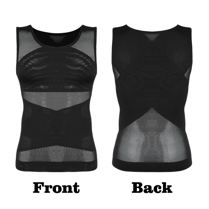 Men's Cross Mesh Vest Compression Shirts Breathable Sleeveless Tank Top Shapewear Fajas Slimming Tummy Control Body Shaper