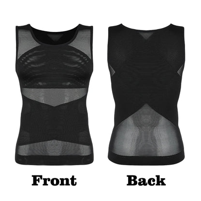 Men's Cross Mesh Vest Compression Shirts Breathable Sleeveless Tank Top Shapewear Fajas Slimming Tummy Control Body Shaper