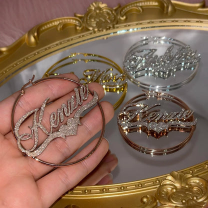 Custom Name Hoop Earrings Personalized Stainless Steel Bling Name Earrings Colorful Big Hoops Earring for Women Jewelry Gift