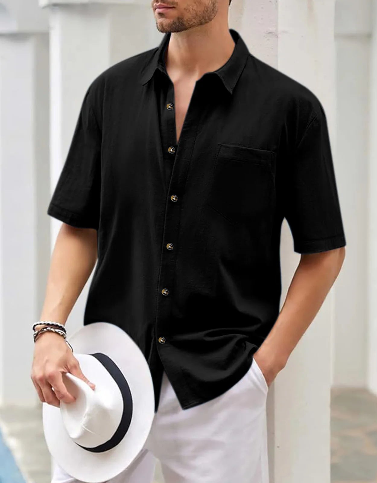 Men's Plus Size Short Sleeve Shirts Cotton Linen Henley Shirts Lightweight Vacation Collar Beach Shirts  Hawaiian T Shirt