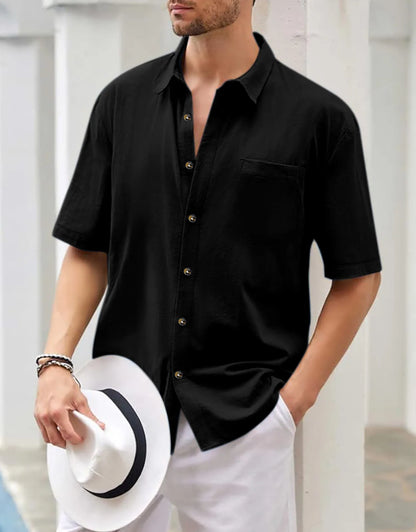 Men's Plus Size Short Sleeve Shirts Cotton Linen Henley Shirts Lightweight Vacation Collar Beach Shirts  Hawaiian T Shirt