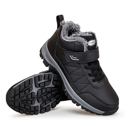 Winter Men Boots Leather Waterproof Outdoor Non-slip Hiking Shoes Unisex Men Women Warm Plush Ankle Boot Big Size 47 48