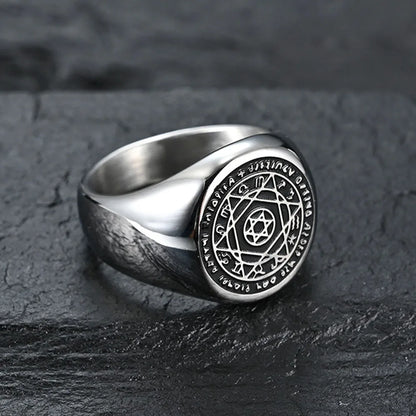 Pentagram of Solomon Rings for Men Patron Saint Ring Archangel Raphael Sigil Divine Healer Stainless Steel Male Jewelry