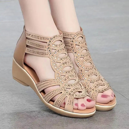 BCEBYL 2024 Summer New Soft Leather Sandals Soft Bottom Increased Mother Shoes Fashion Outerwear Ladies Sandals Women's Shoes