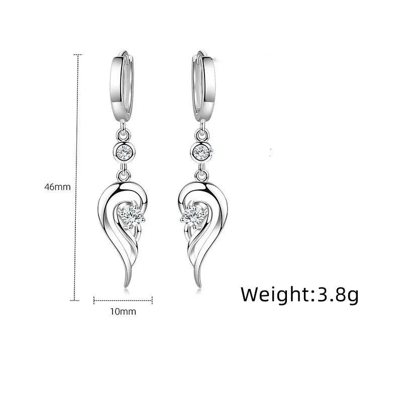 925 Sterling Silver Earrings Blue Crystal Zircon Angel Wing Earrings For Women Fashion Jewelry Gifts