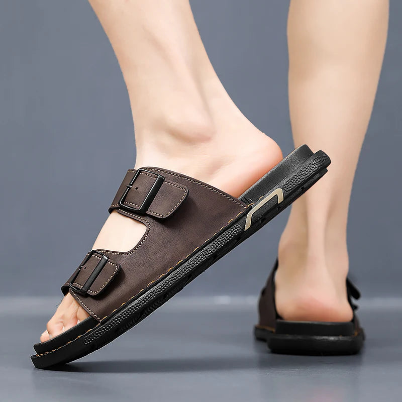 Shoes Men Sandals Slippers Sneaker Leather Men's Sneakers Summer Beach Shoes Sandals For Male Large Size Black Casual Sandals
