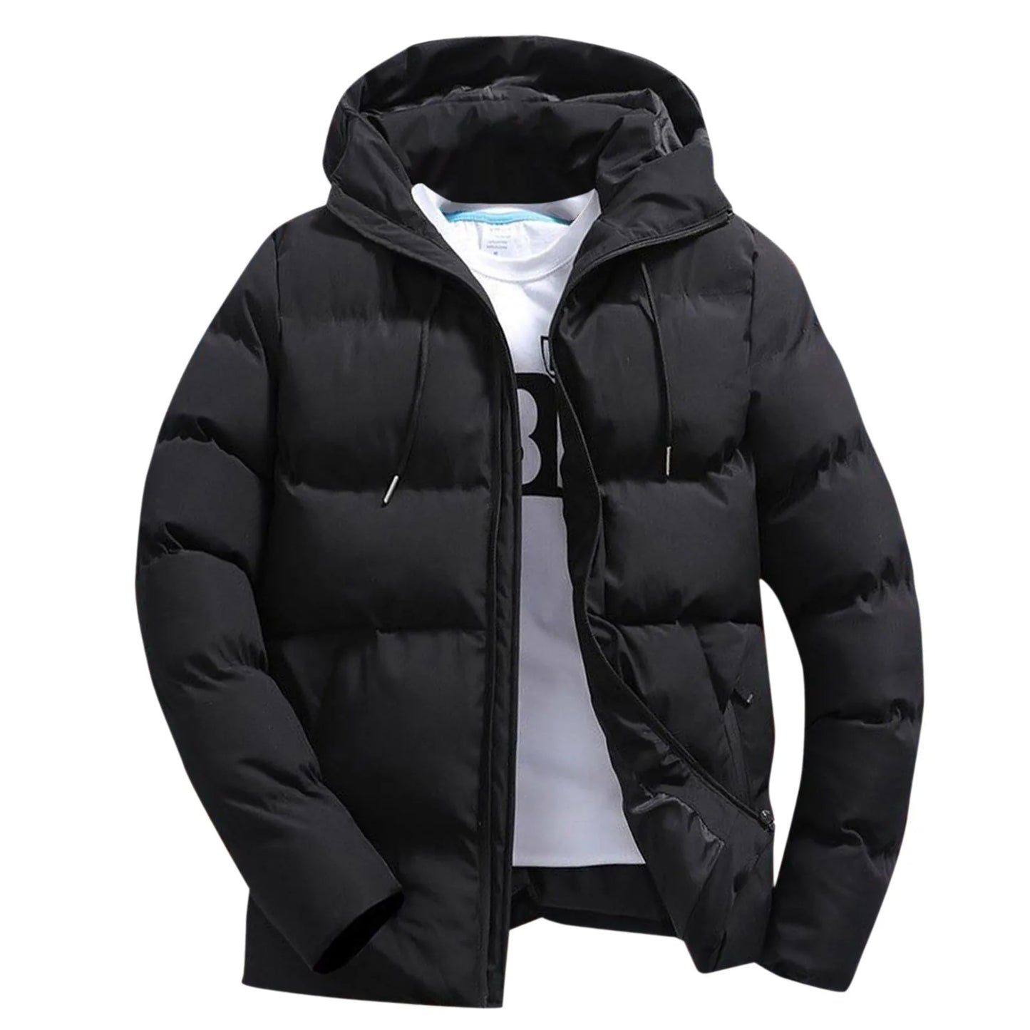 Men's Winter Parkas Versatile Solid Zipper Hooded Loose Wolfeel Quilted Jacket Outdoor Solid Color Warm Puffer Parkas For Men