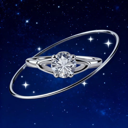 S925 Sterling Silver Classic Reina Single Diamond Saturn Ring for Women's Minimalist Wedding