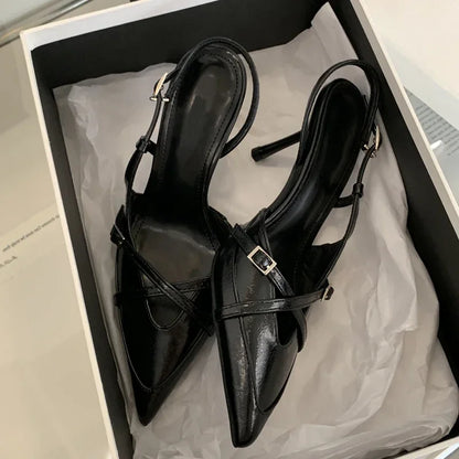 Street Style Sexy Buckle Strap Women Pumps Elegant Pointed Toe Thin High Heels Banquet Party Slingback Shoes Sandals