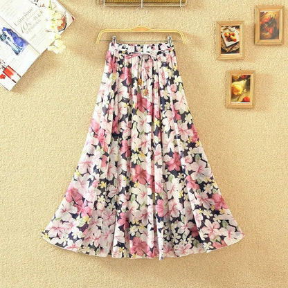 Elegant Chiffon Long Skirts For Women Autumn Casual Women's Floral Print Maxi Skirt Female High Waist Elastic A-Line Skirts