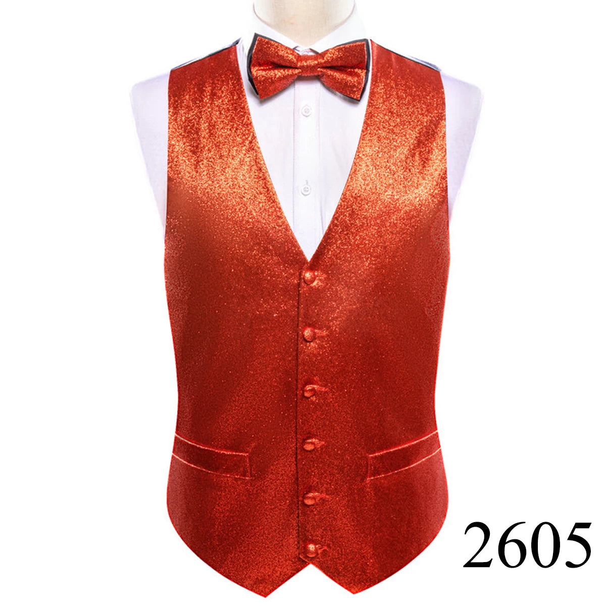 Mens Vest Gold Silver Black Red Pink Blue Green Yellow Solid Solid V-Neck Waistcoat Bowtie Set Barry Wang