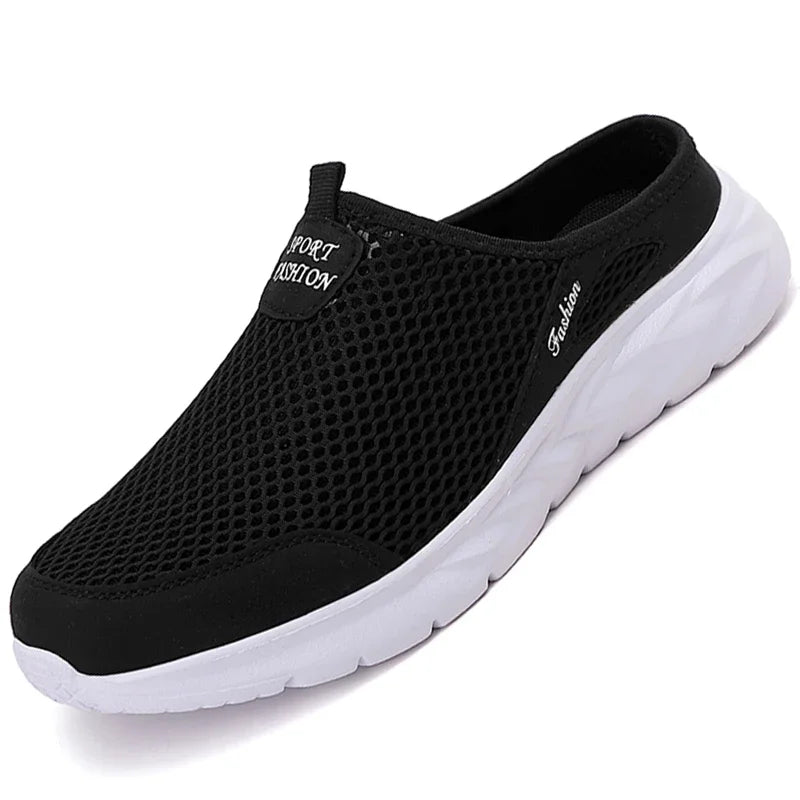 YRZL Mens Half Slippers Summer Breathable Mesh Mens Shoes Outdoor Casual Walking Shoes Large Flat Light Mesh Slippers Sandals