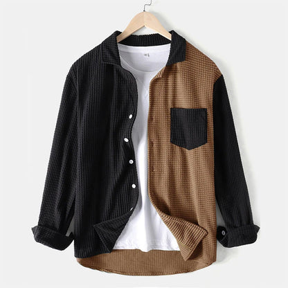 Autumn Men's Streetwear Patchwork Corduroy Long Sleeve Shirt Fashion Casual Turn Down Collar Luxury Shirts with Pocket Harajuku