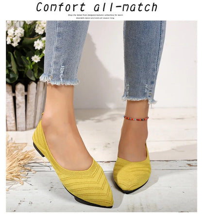 Women's Pointed Toe Flat Shoes Solid Color Knitted Slip on Shoes Casual Breathable Ballet Flats Women Flat Shoes  Loafers Women