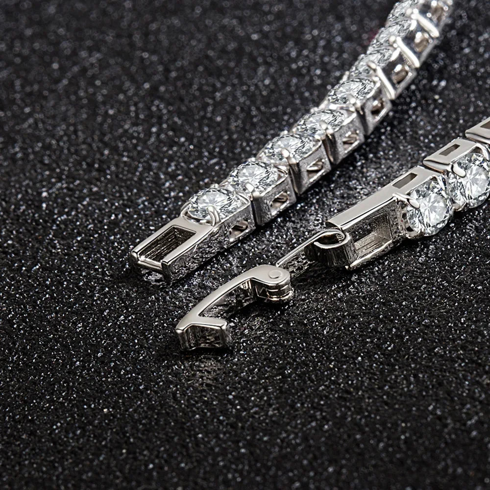 S925 Sterling Silver Bracelet Zirconia Tennis Ball Women Fashion Simple Engagement Wedding Charm Jewelry 4mm 16-20cm
