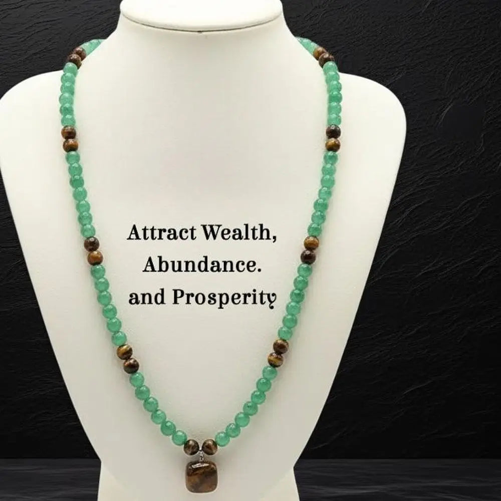 Tiger Eye Long Chain Necklace Bring Good Luck Green Aventurine Beaded Necklace Protection Beaded Long Chain Pendant Necklace