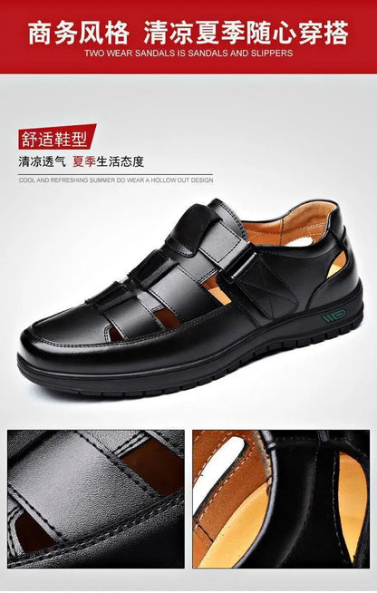 2026 Men Leather Shoes Business Casual Forma Wear High Heels Soft Sole Non-Slip Summer Sandals Black Leather Shoes Luxury Shoes