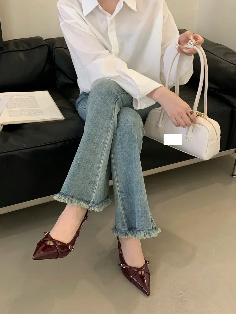 Street Style Sexy Buckle Strap Women Pumps Elegant Pointed Toe Thin High Heels Banquet Party Slingback Shoes Sandals